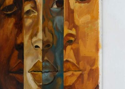 Zeitgenössische Kunst - KI Kunst, Portraitmalerei: "Fractured Mirror", Seitenansicht
